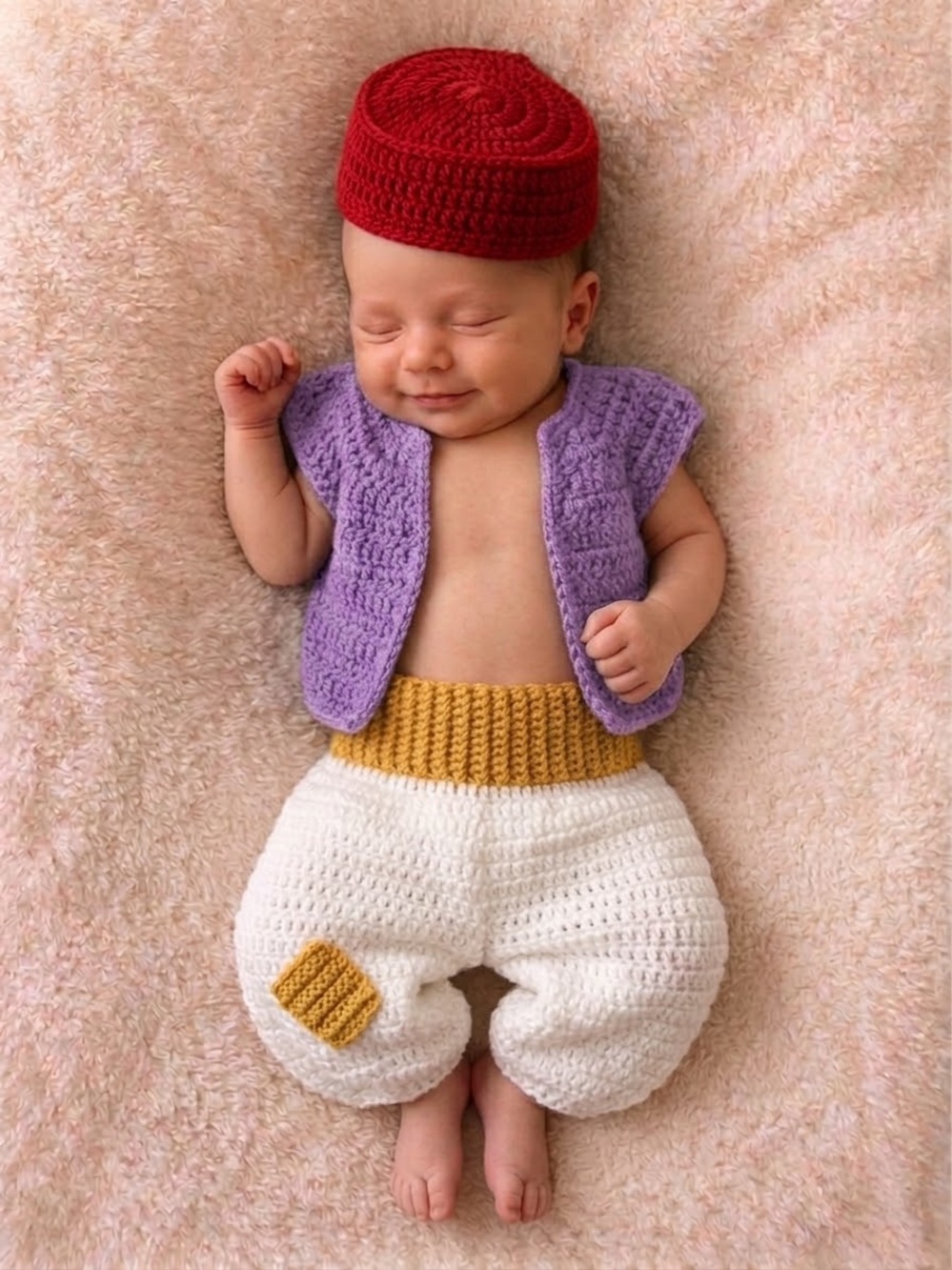 Baby Crochet Vest, Pants and hat Set - Aladdin inspired baby size 0-3 month